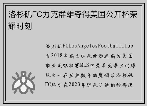 洛杉矶FC力克群雄夺得美国公开杯荣耀时刻 洛杉矶FC力克群雄夺得美国公开杯荣耀时刻
