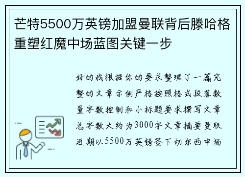芒特5500万英镑加盟曼联背后滕哈格重塑红魔中场蓝图关键一步