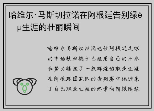 哈维尔·马斯切拉诺在阿根廷告别绿茵生涯的壮丽瞬间